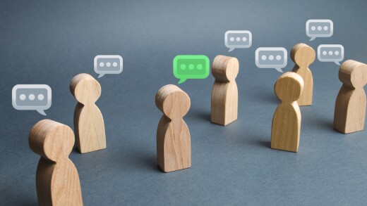 A lot of people figures and comment clouds above their heads. The process of discussion and commenting, the search for fresh ideas and optimal solutions. Best thought, good idea, positive feedback.