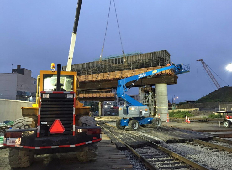 Construction of the Massachusetts Bay Transportation Authority Green Line extension in May 2019.