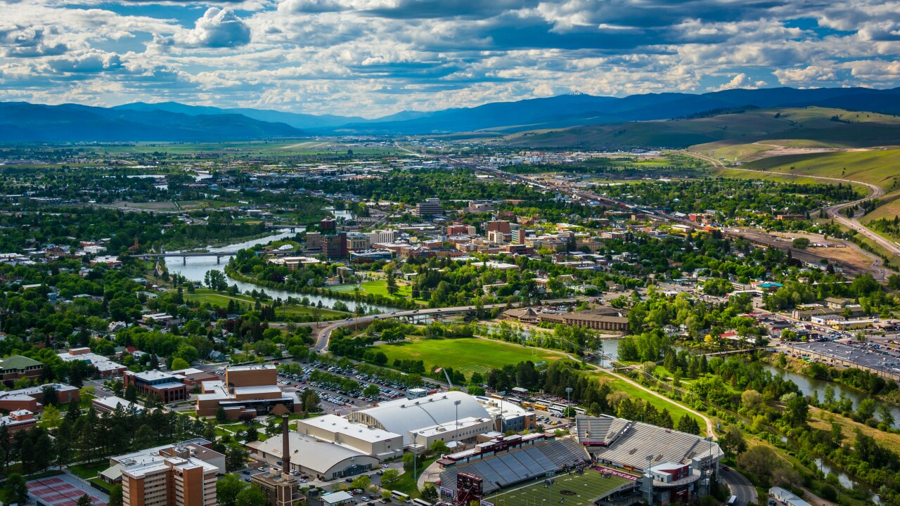 View of Missoula from Mount Sentinel, in Missoula, Montana.