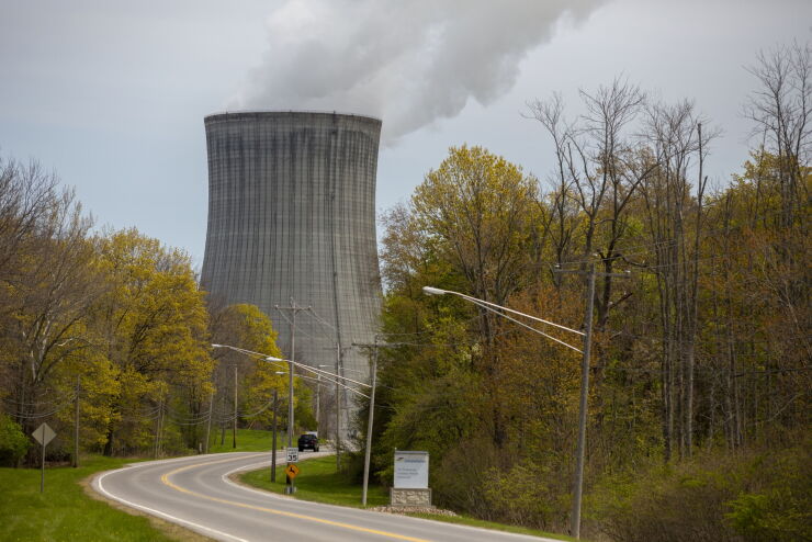 A cooling tower at the Constellation Nine Mile Point Nuclear Station in Scriba, New York