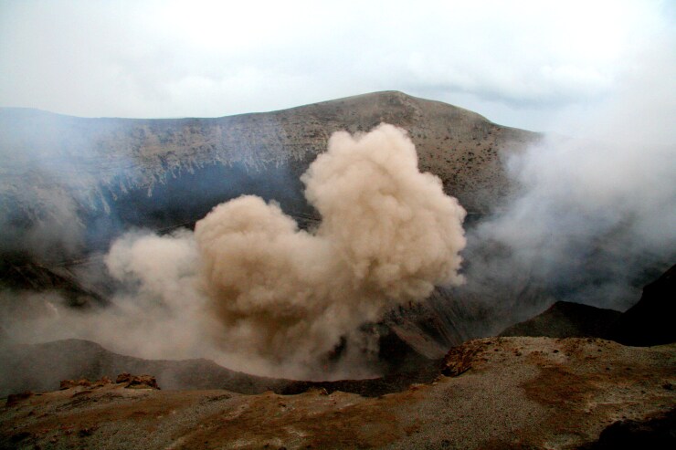 A cloud of ash and smoke erupts from the Mount Yasur volcano on the island of Tanna in Vanuatu in 2008.