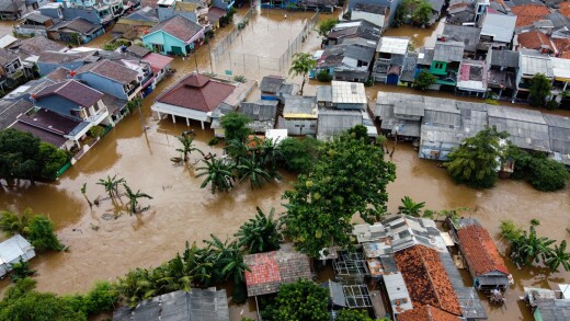 Aerial image of a flooded neighborhood.