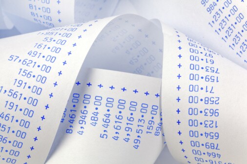 Computing stripes with numbers. Icon for costs, expenses, revenues and profits.