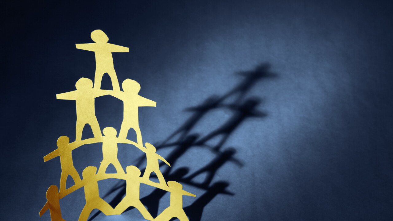 Collaboration stock art, human pyramid
