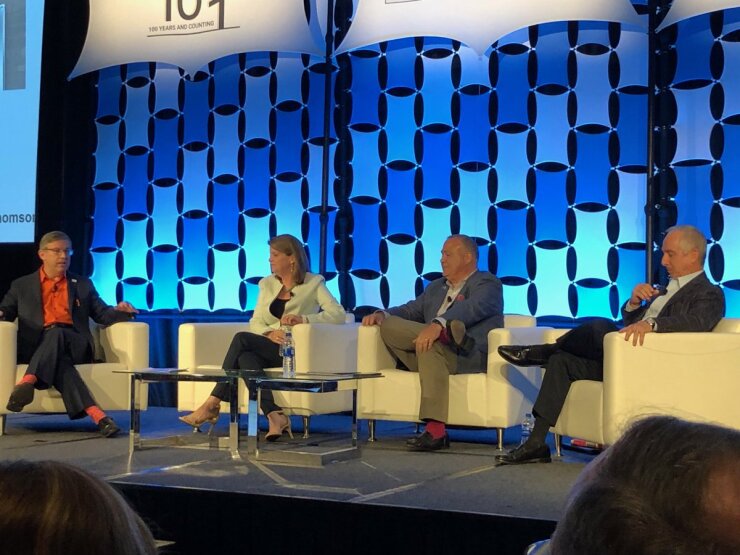 (Left to right) IMA president and CEO Jeff Thomson, Sue Hohenleitner of Johnson & Johnson, MACPA president and CEO Tom Hood, and Paul McDonald of Robert Half.