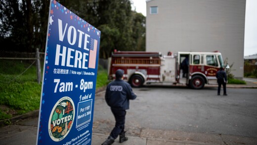 Signage outside a polling station in San Francisco