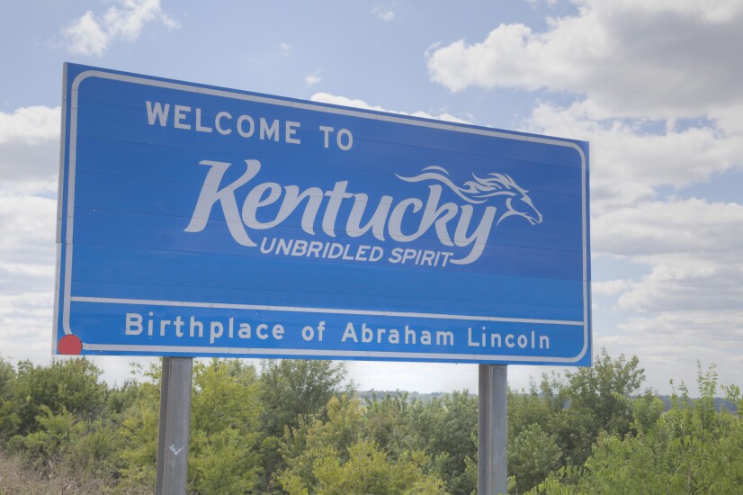 Welcome to Kentucky road sign for stock art.