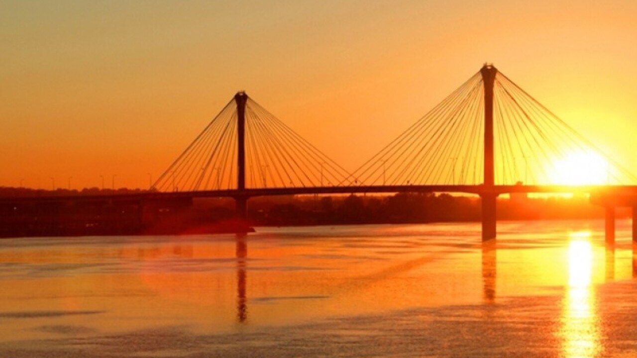 The Clark Bridge links Alton, Illinois, with West Alton, Missouri across the Mississippi River.