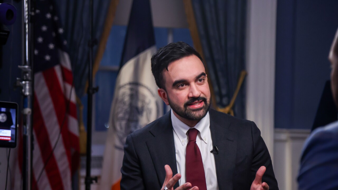 Zohran Mamdani, mayor of New York, during a Bloomberg Television interview at City Hall