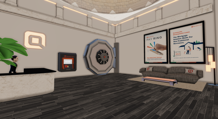 The interior of Quontic Bank's virtual presence in the metaverse