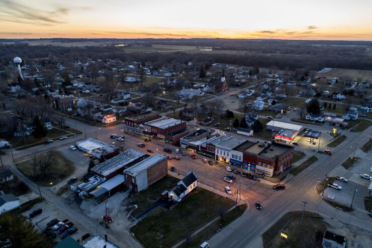 South Main Street in Sheffield, Illinois, which is part of a 136 square mile opportunity zone