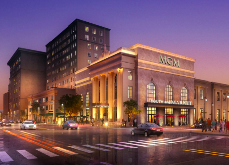An artist's rendering of the planned new MGM Casino slated to open in Springfield, Mass. in late 2018.