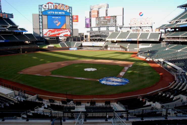 The infield of Citi Field, the new baseball stadium for the New York Mets, is seen cast in sunshine in Flushing, New York, U.S., on March 24, 2009.