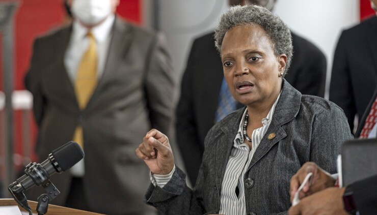 Lori Lightfoot, mayor of Chicago, speaks during a news conference following a tour of the 95th/Dan Ryan L train station in Chicago on July 16, 2021.