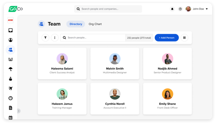 User interface of HR management software for small businesses called GoCo