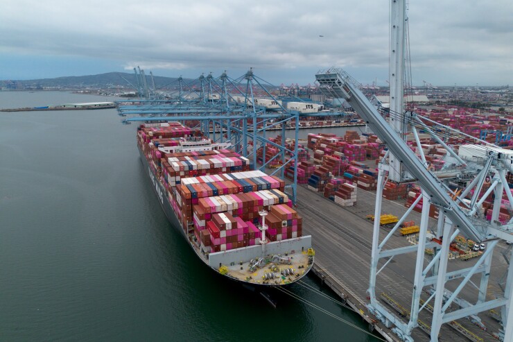 Ship at Port of Long Beach, California on April 28, 2025