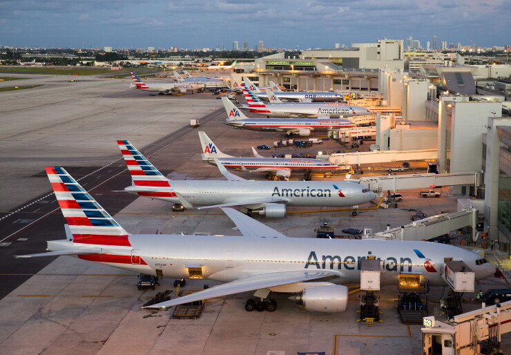 American Airlines planes at Miami International Airport gates in 2013. The carrier remains the predominate airline in 2019.