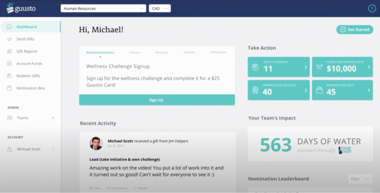 Screenshot of Guusto, one of the best employee engagement platform