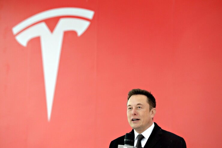 Elon Musk, chief executive officer of Tesla Inc., speaks during an event at the site of the company's manufacturing facility in Shanghai, China, on Monday, Jan. 7, 2019. Photographer: Qilai Shen/Bloomberg