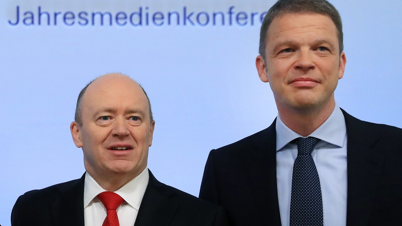 Christian Sewing, right, and John Cryan of Deutsche Bank, in February of 2017.