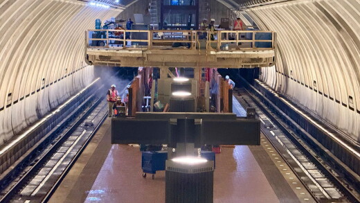 Construction at the Metrorail's Red Line Bethesda station mezzanine.