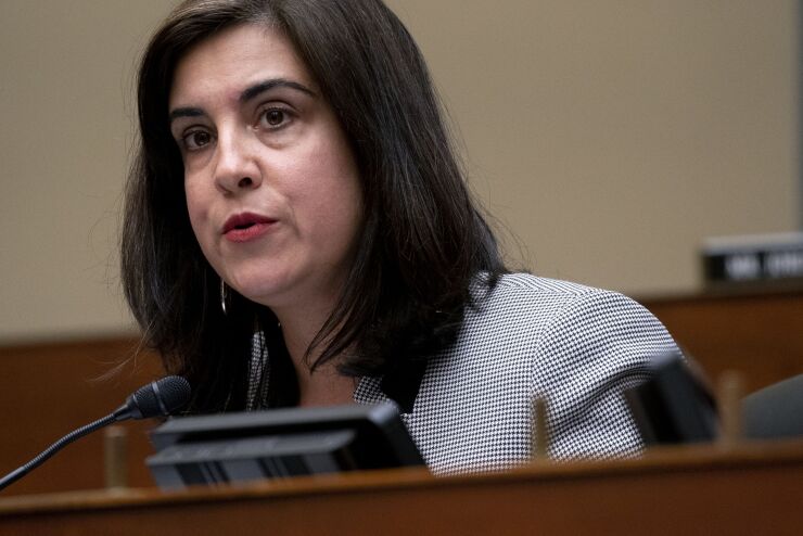 Representative Nicole Malliotakis, a Republican from New York, speaks during a Select Subcommittee On Coronavirus Crisis hearing in Washington, D.C., U.S., on Wednesday, May 19, 2021. A probe by the U.S. Congress into Emergent BioSolutions found that the contract manufacturer failed to address deficiencies in vaccine production at its facilities despite warnings following a series of inspections in 2020. Photographer: Stefani Reynolds/The New York Times/Bloomberg