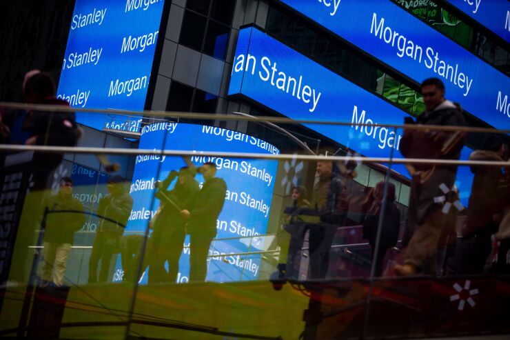 Monitors display Morgan Stanley signage in New York February 22, 2019