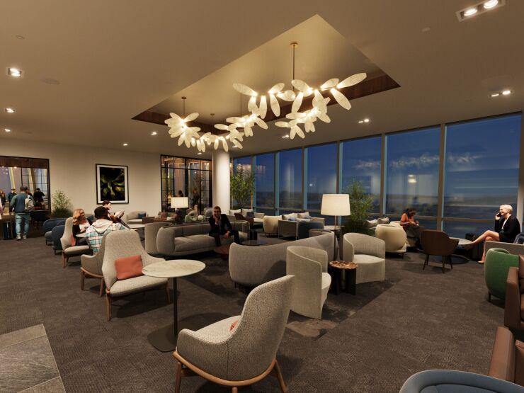 A rendering of plans for the new American Express Centurion Lounge at Newark Liberty International Airport.