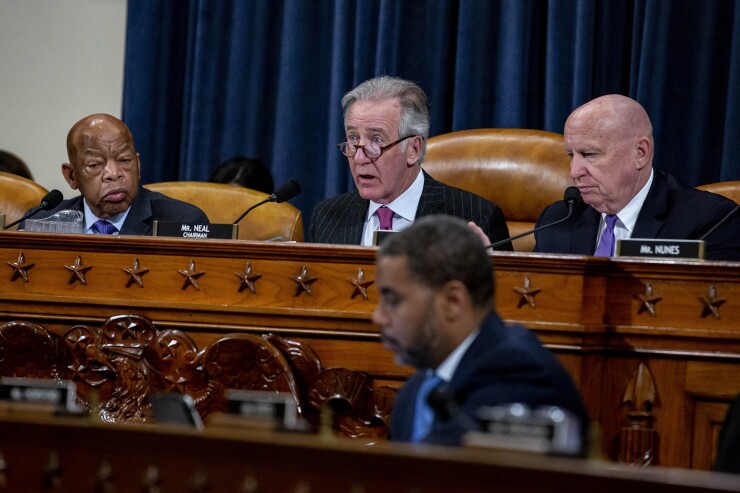 Representative Richard Neal, a Democrat from Massachusetts and chairman of the House Ways and Means Committee, at a committee hearing on Wednesday, Feb. 27, 2019. Photographer: Anna Moneymaker/Bloomberg