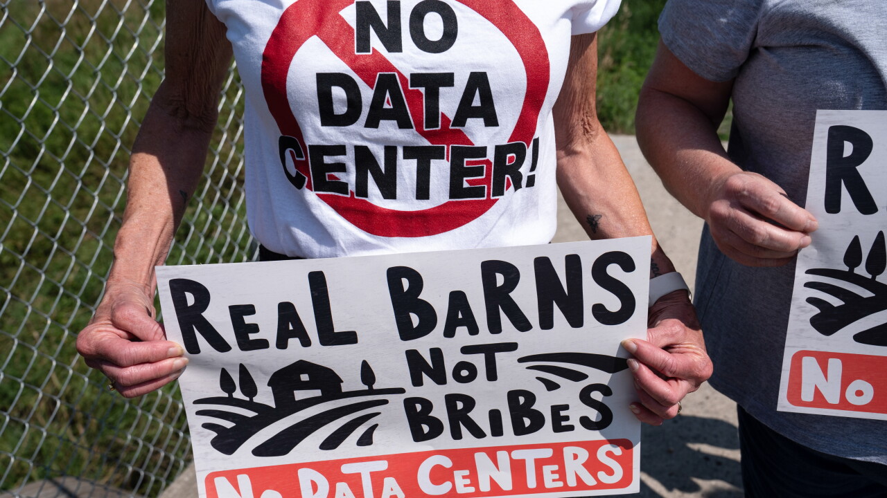 A protest at the site of a data center under construction in Saline Township, Michigan