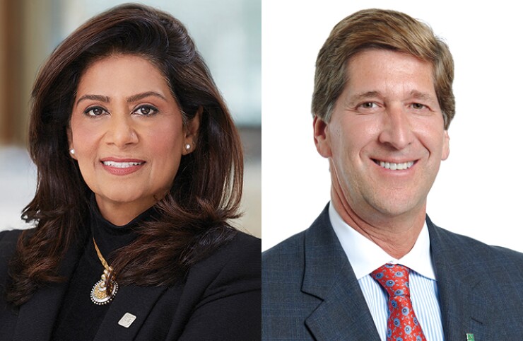 Nandita Bakhshi, President and CEO of Bank of the West (left), and Bruce Van Saun, Chairman and CEO of Citizens Financial Group.