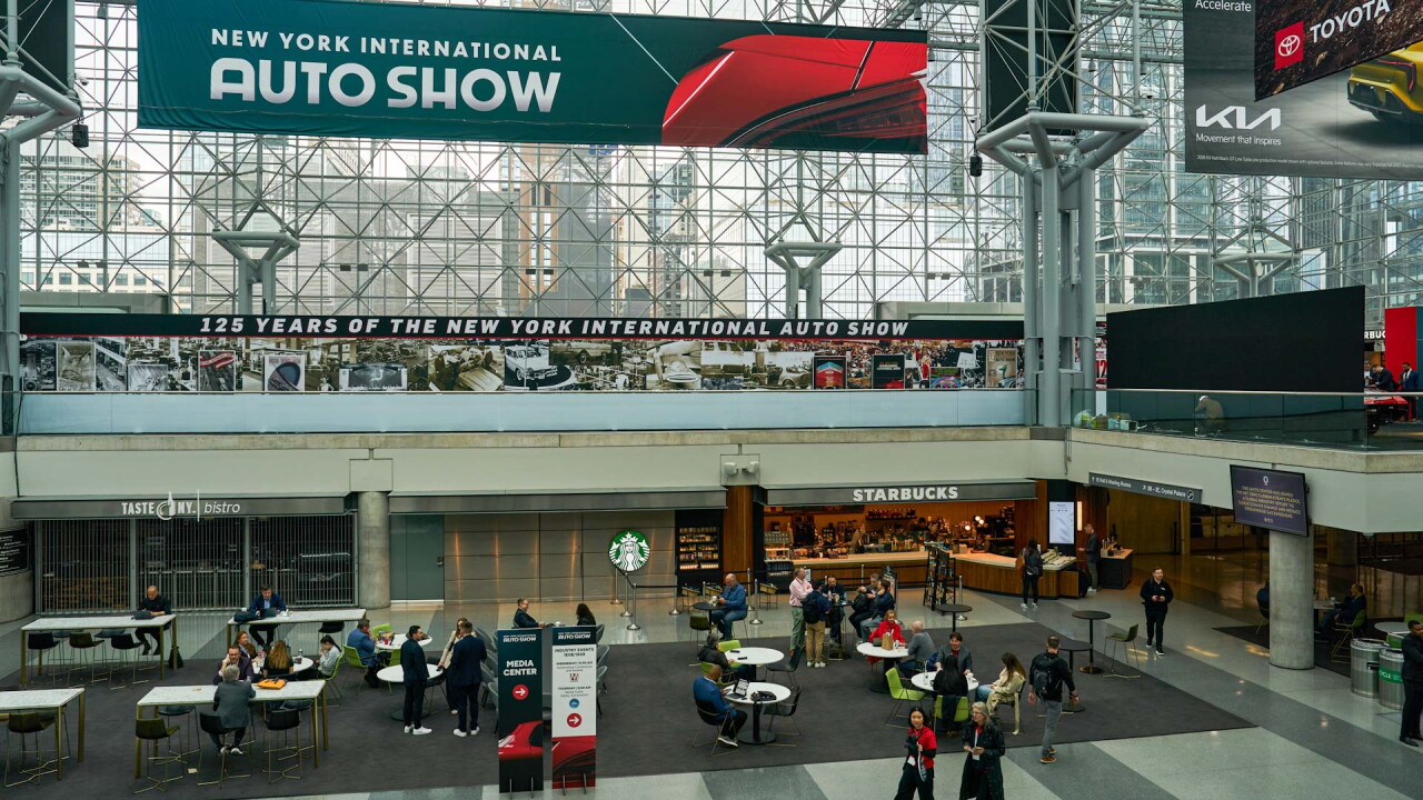 Auto show signs inside New York's Javits convention center
