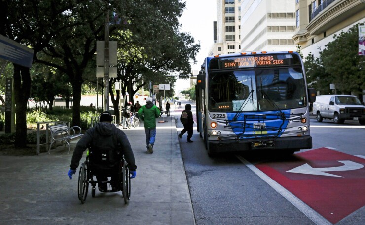 A bus stop in downtown Austin in 2020
