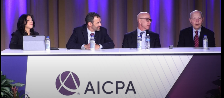 (Left to right) AICPA vice president Melanie Lauridsen and former IRS commissioners Danny Werfel, Doug O'Donnell and John Koskinen