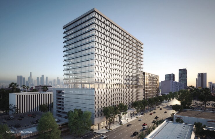 An artist's rendering of Los Angeles County's planned 21-story office building.