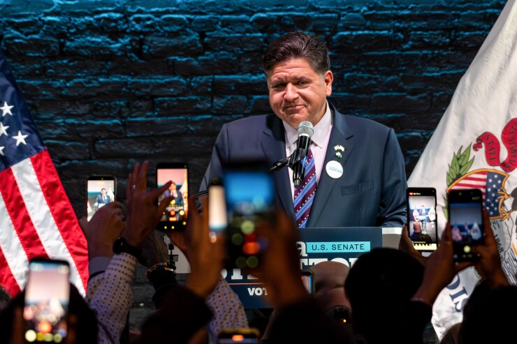 Illinois Gov. JB Pritzker speaks at campaign event