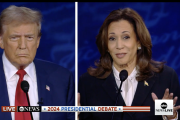 Donald Trump and Kamala Harris onstage at the presidential debate.