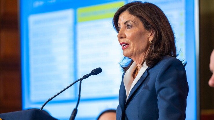 New York Gov. Kathy Hochul announces a budget agreement.