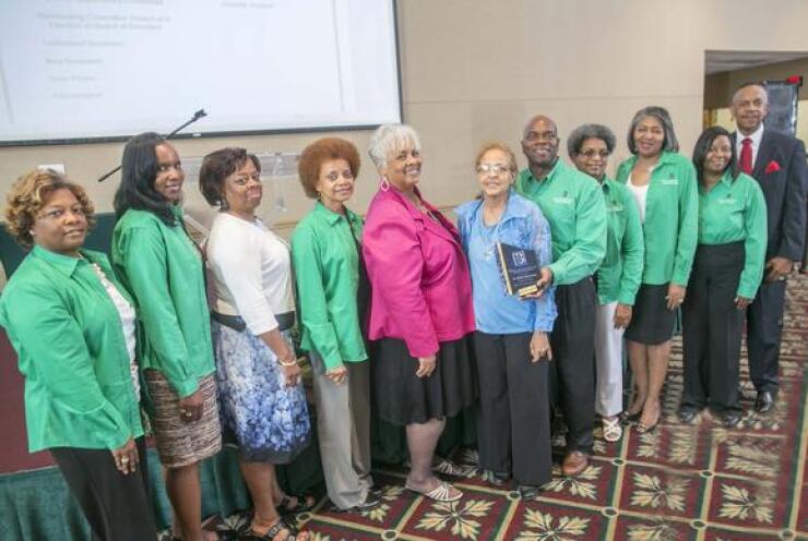 The 2016-2017 Brentwood Baptist Federal Credit Union board of directors, including the credit union's current manager and board treasurer, Kay Rosbure (third from left) and Chairman Donald Queen (at right).