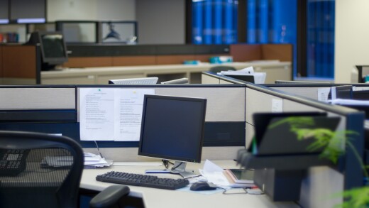 Empty office work stations.