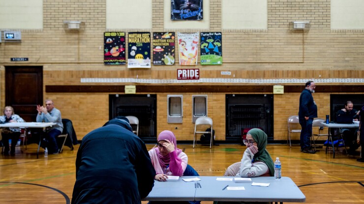 Voting station inside a school gym