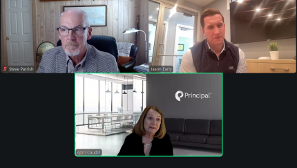 Clockwise from top left: Steve Parrish of The American College of Financial Services, Jason Early of RISR and April Caudill of Principal Financial Group spoke at a webinar held last month by the college.