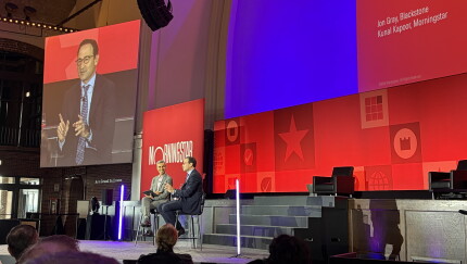 Kunal Kapoor of Morningstar (left) and Jon Gray of Blackstone (right) spoke in a keynote interview at the Morningstar conference last month in Chicago.