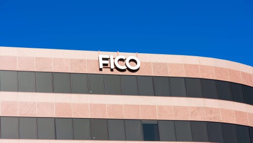 FICO logo sign on headquarters facade of Fair Isaac Corporation FICO in Silicon Valley. FICO is a data analytics company focused on credit scoring services. - San Jose, California, USA - 2021