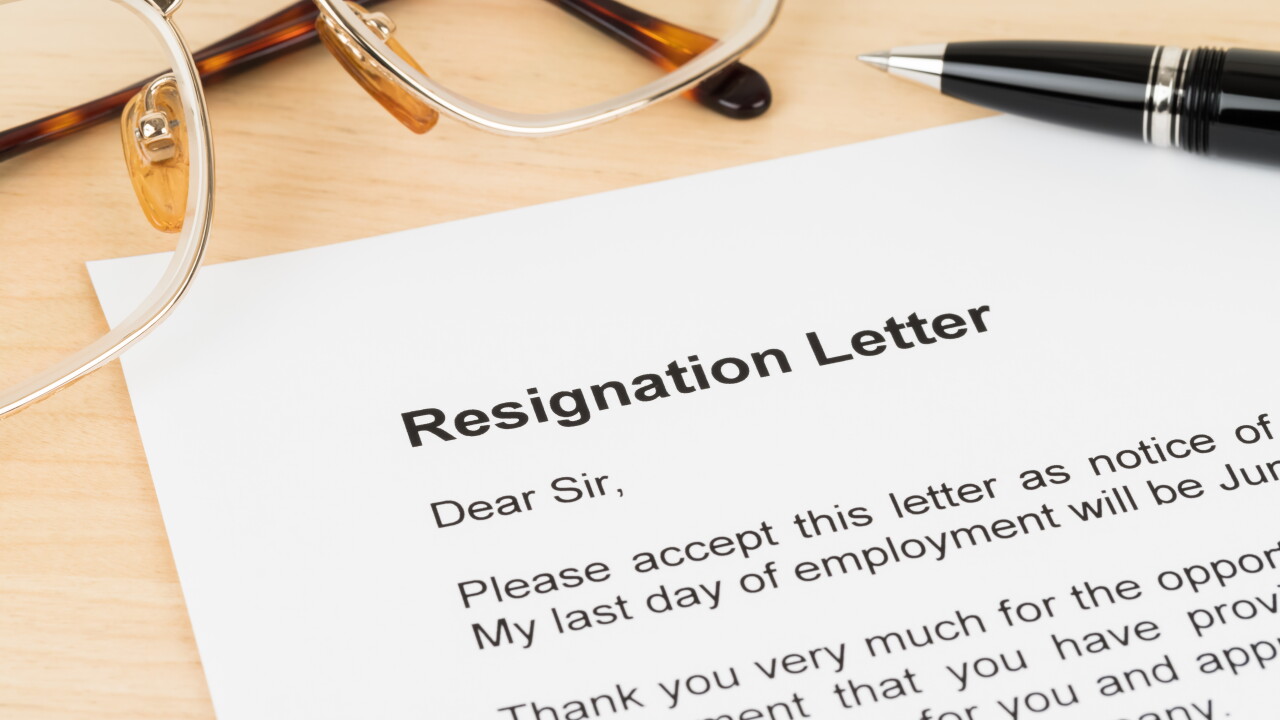 Resignation letter resign with pen and glasses