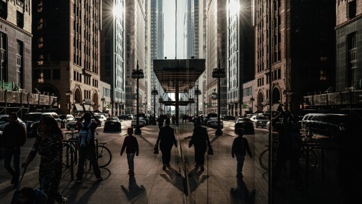 Pedestrians in Chicago's Loop neighborhood