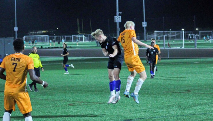 College soccer match at Legacy Park in Mesa, Arizona.