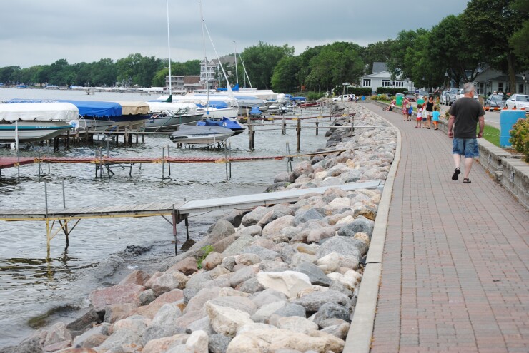 Waterfront walkway in Clear Lake, Iowa.
