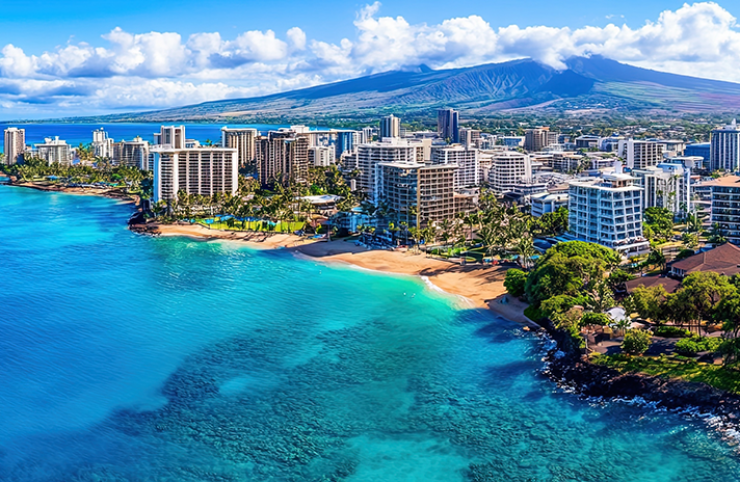 Aerial view of Maui County downtown skyline