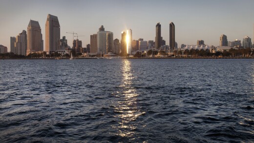 A picture of the San Diego skyline.